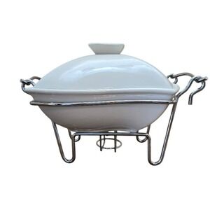 Sienna by Godinger White Porcelain Chafing Serving Dish w/ Warmer Stand and Lid